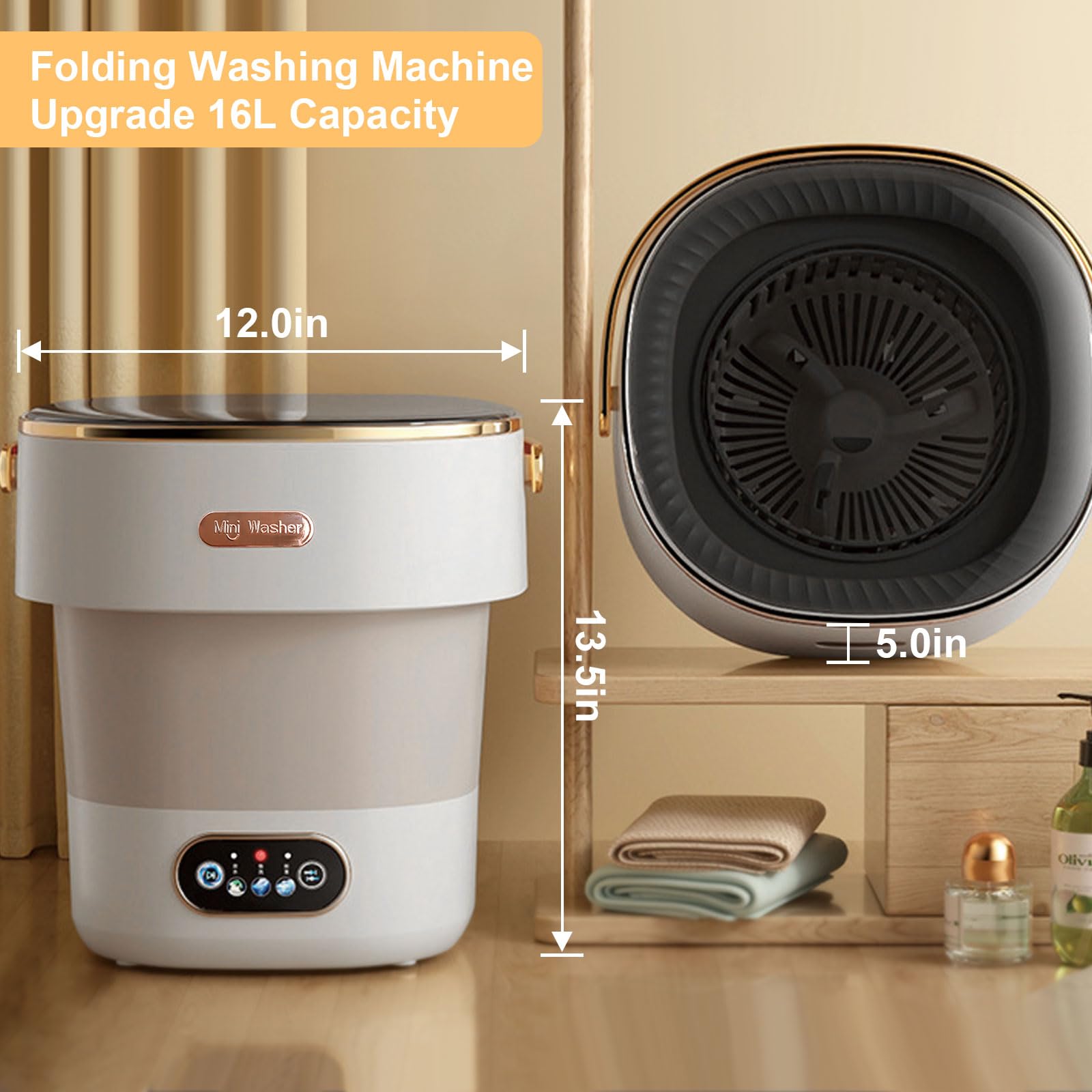 Amazon | ポータブル洗濯機、ミニウォッシャー16L、スピンバスケット